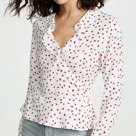 Rails Tops - RAILS
Simone Heart-Print Long-Sleeve Ruffle Wrap Blouse